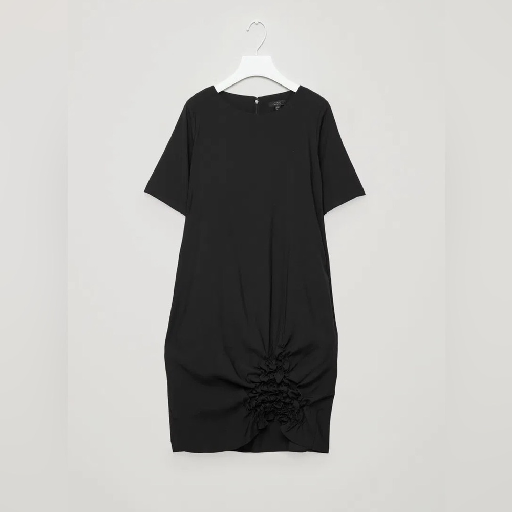 COS Asymmetric Gathered Midi Dress in black size 6